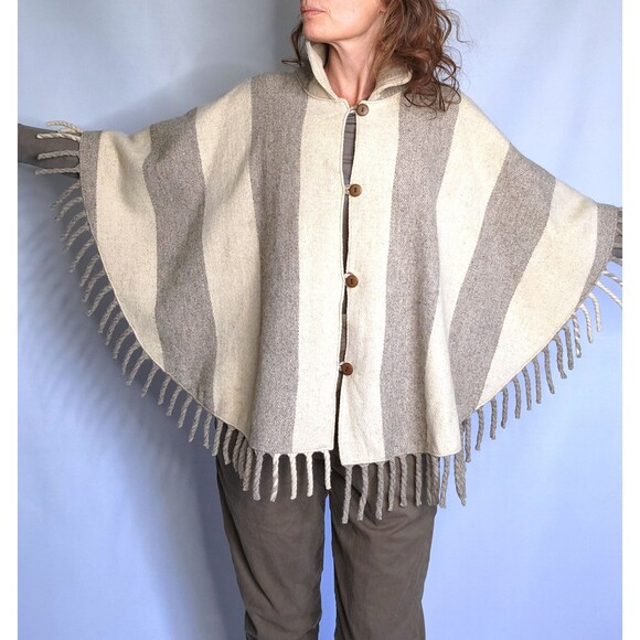 VTG Fringed Wool Poncho Blanket Coat - Southwestern Navajo Oversized Ethnic Boho - Picture 8 of 8